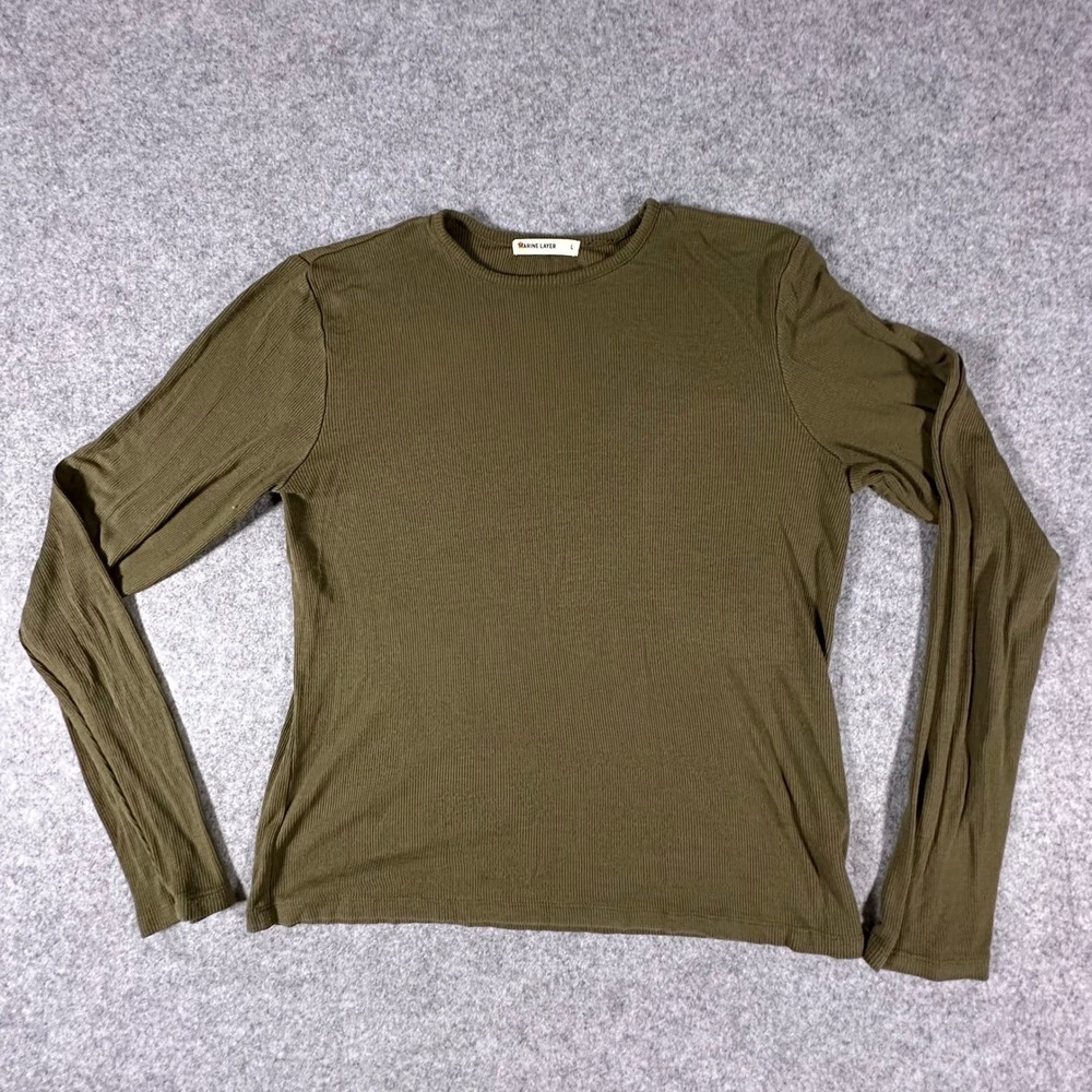 Marine Layer Ribbed Long Sleeve Tee Womens Large Olive Green Fall 2020